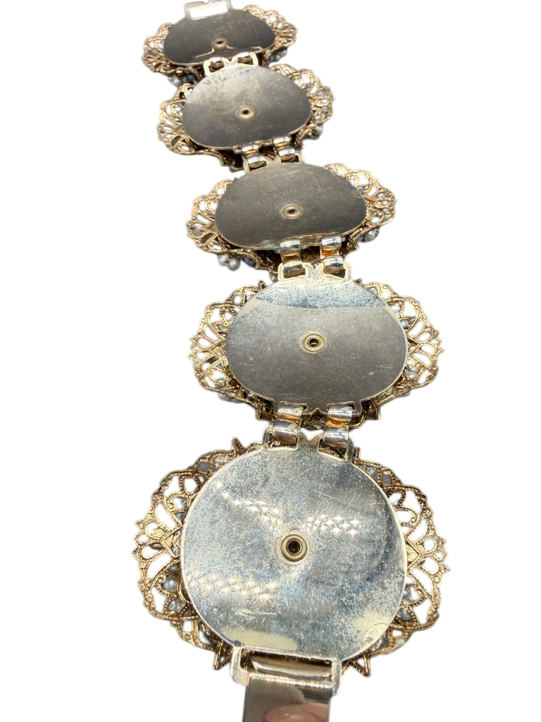 1950s Miriam Haskell AB Rhinestone & Faux Seed Pearl Statement Bracelet & Earring Set (Rare)