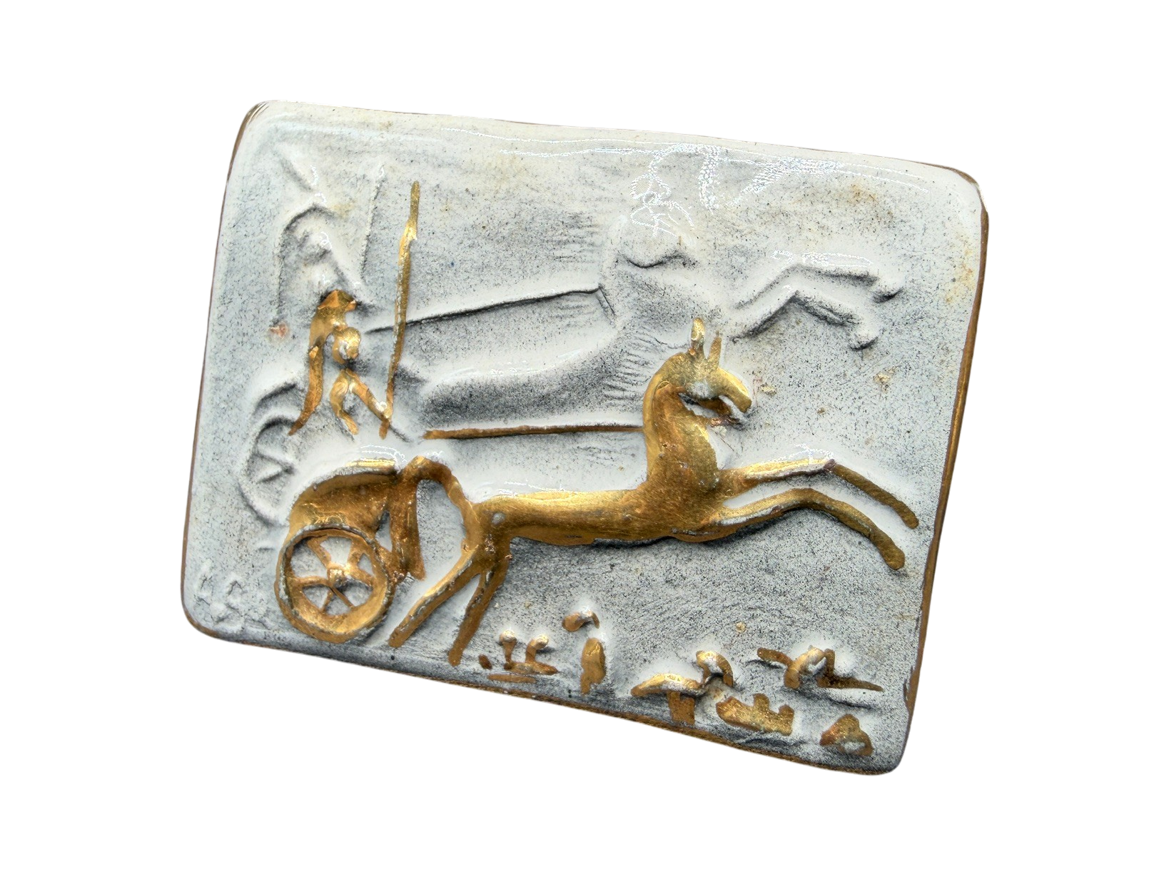 1940s Ceramic Roman Chariot Brooch with Gold Paint Detail