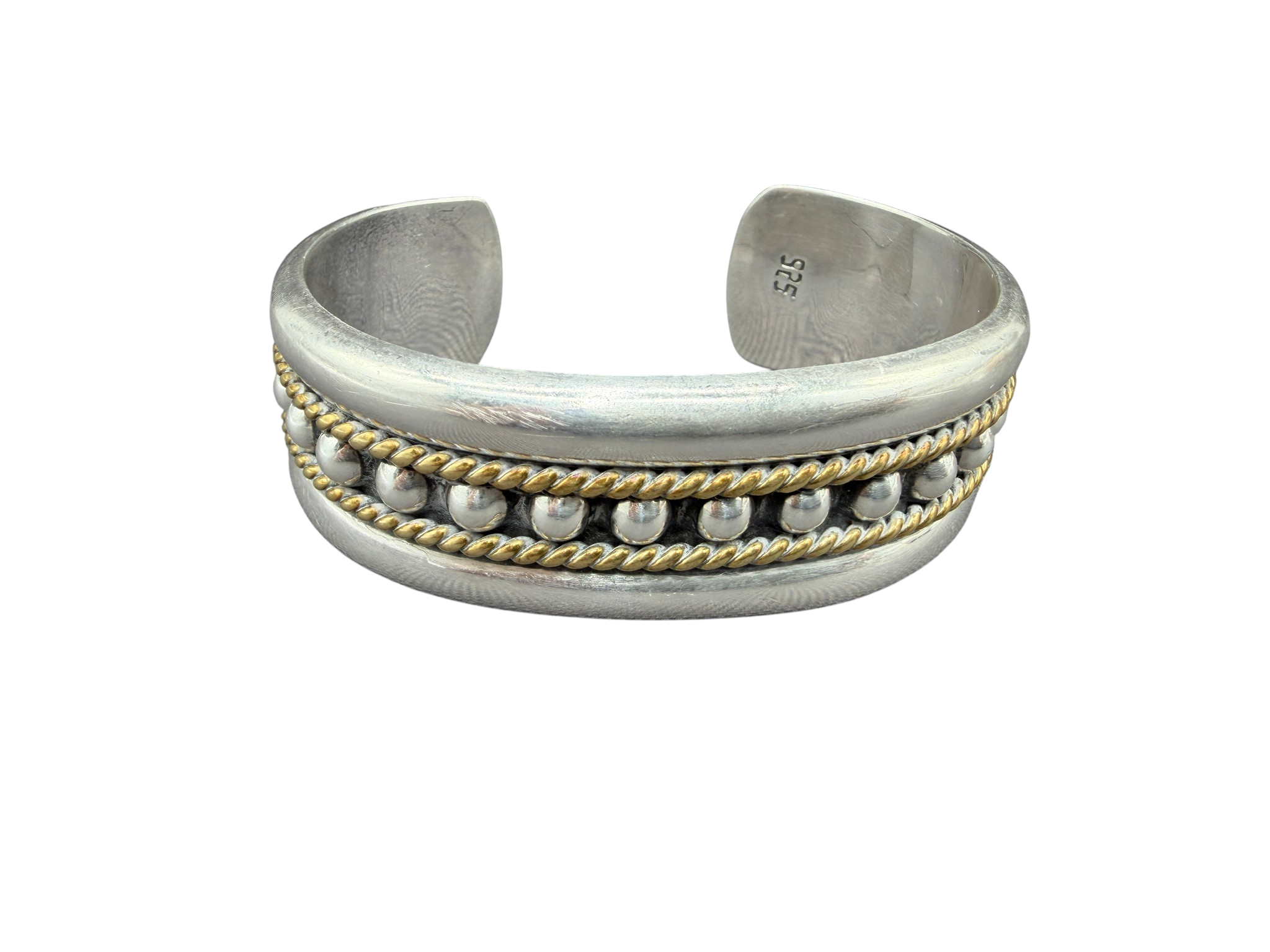 1970s Navajo Sterling Silver Cuff with 12K Gold-Filled Rope and Ball Detail (Tahe Style)