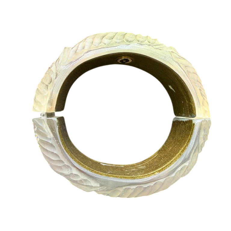 1990s Alexis Bittar Hand-Carved Lucite Leaf Clamper Bangle with Swarovski Crystals