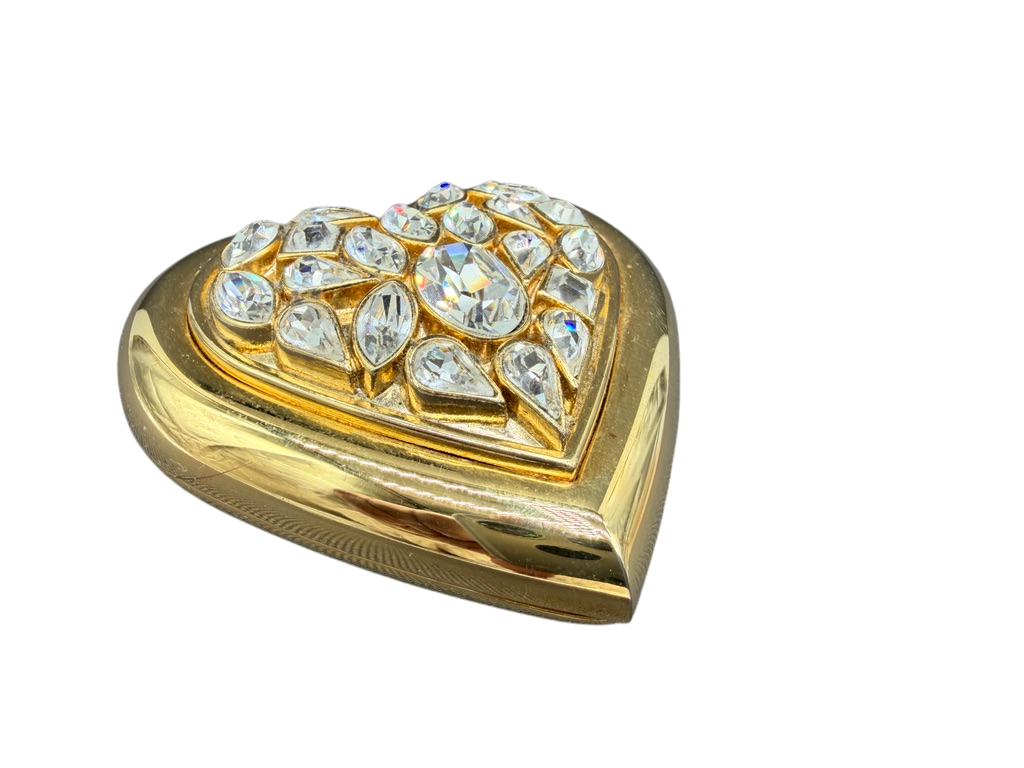 1980s Yves Saint Laurent Gold-Tone Heart Compact with Rhinestone Detail