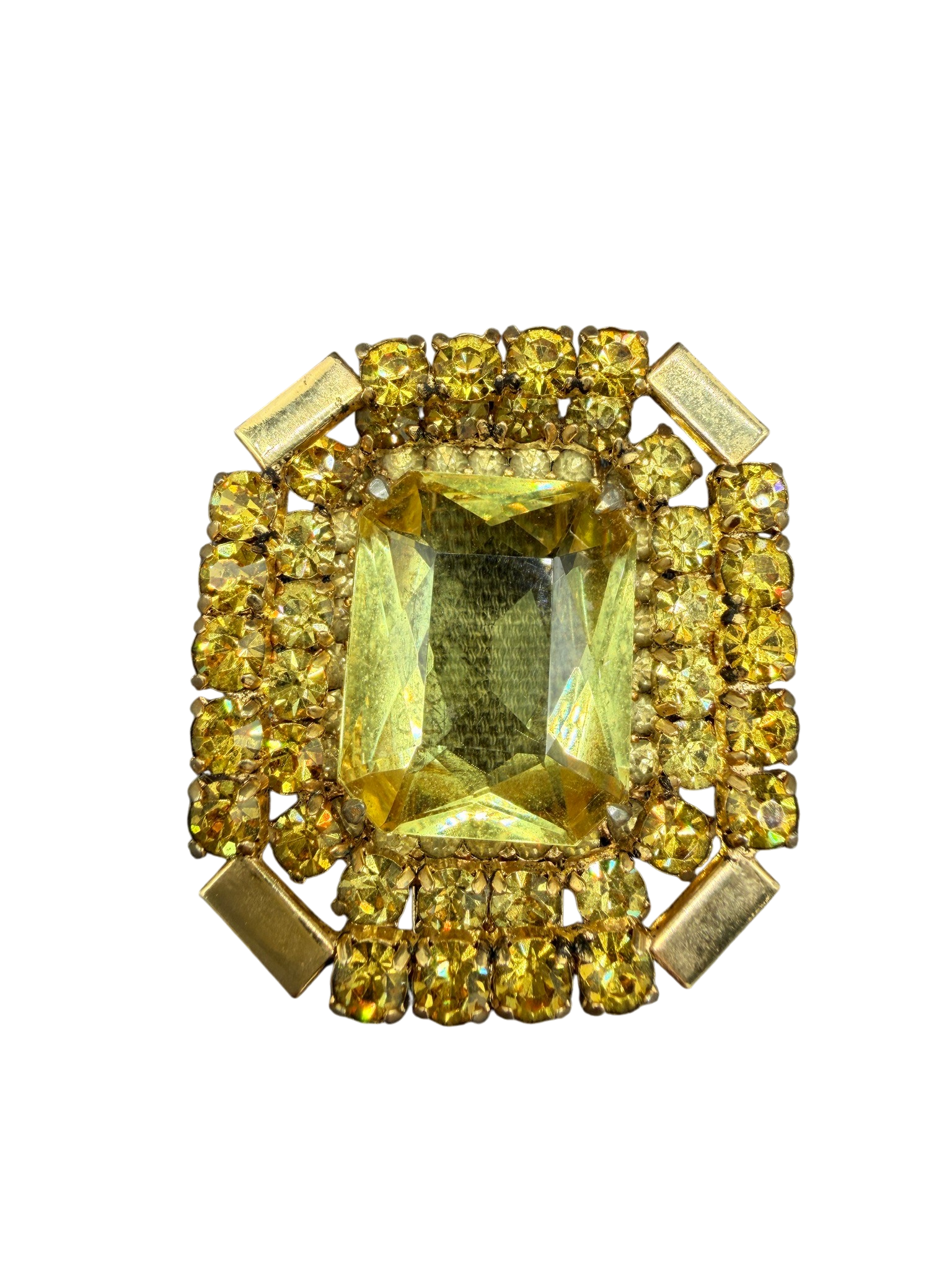 1950s Christian Dior by Kramer Gold-Tone Tiered Brooch with Yellow Austrian Crystals
