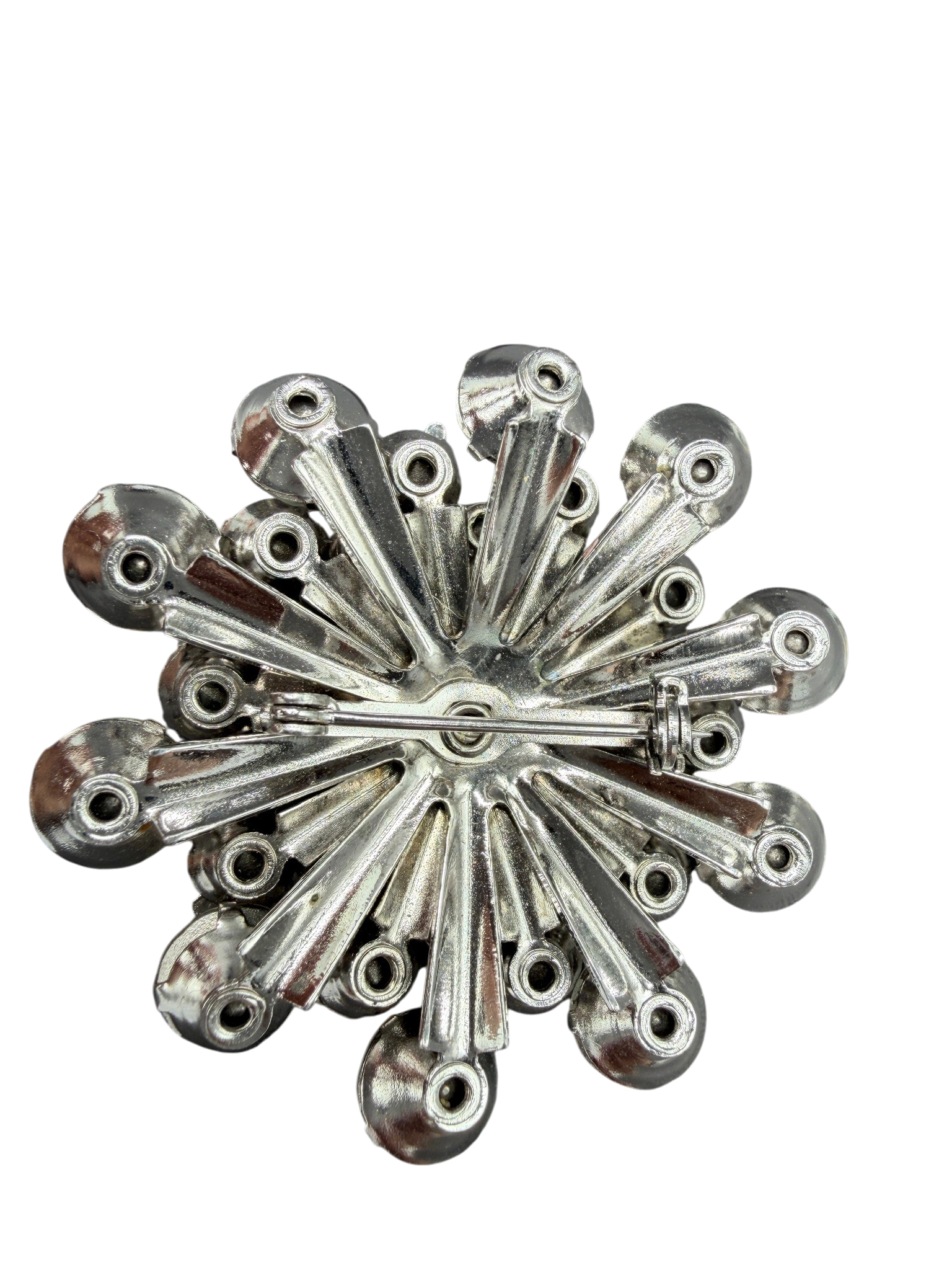 1950s Starburst Cluster Brooch with Prong-Set Clear Rhinestones