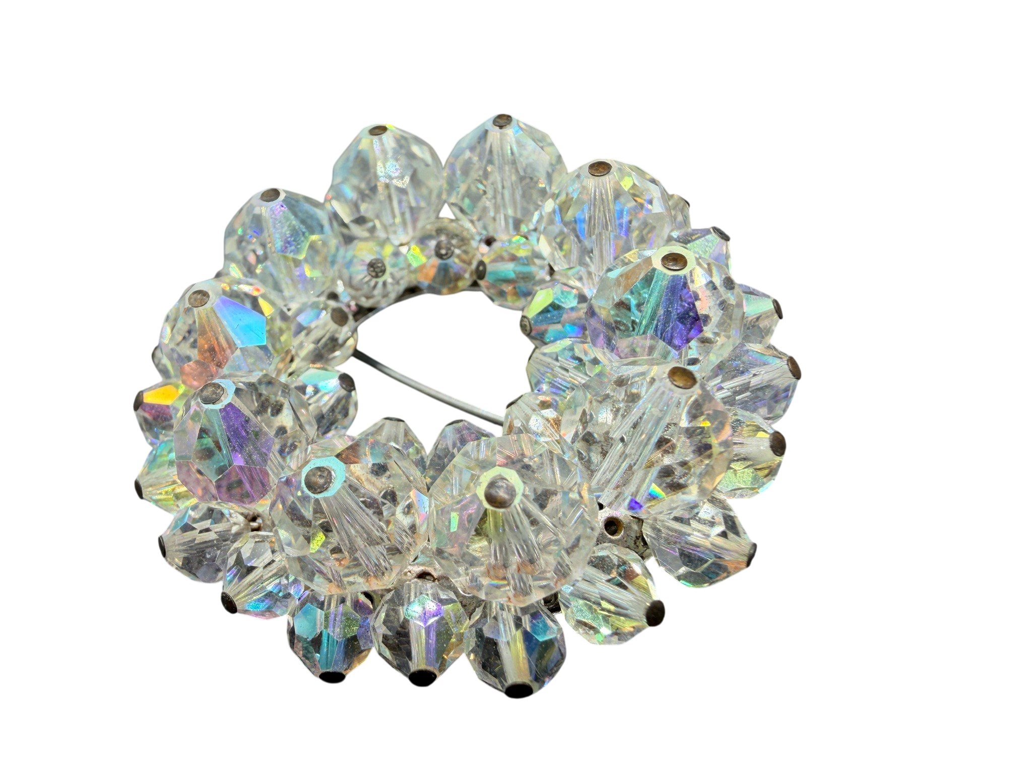 1950s Austrian Crystal AB Faceted Wreath Brooch