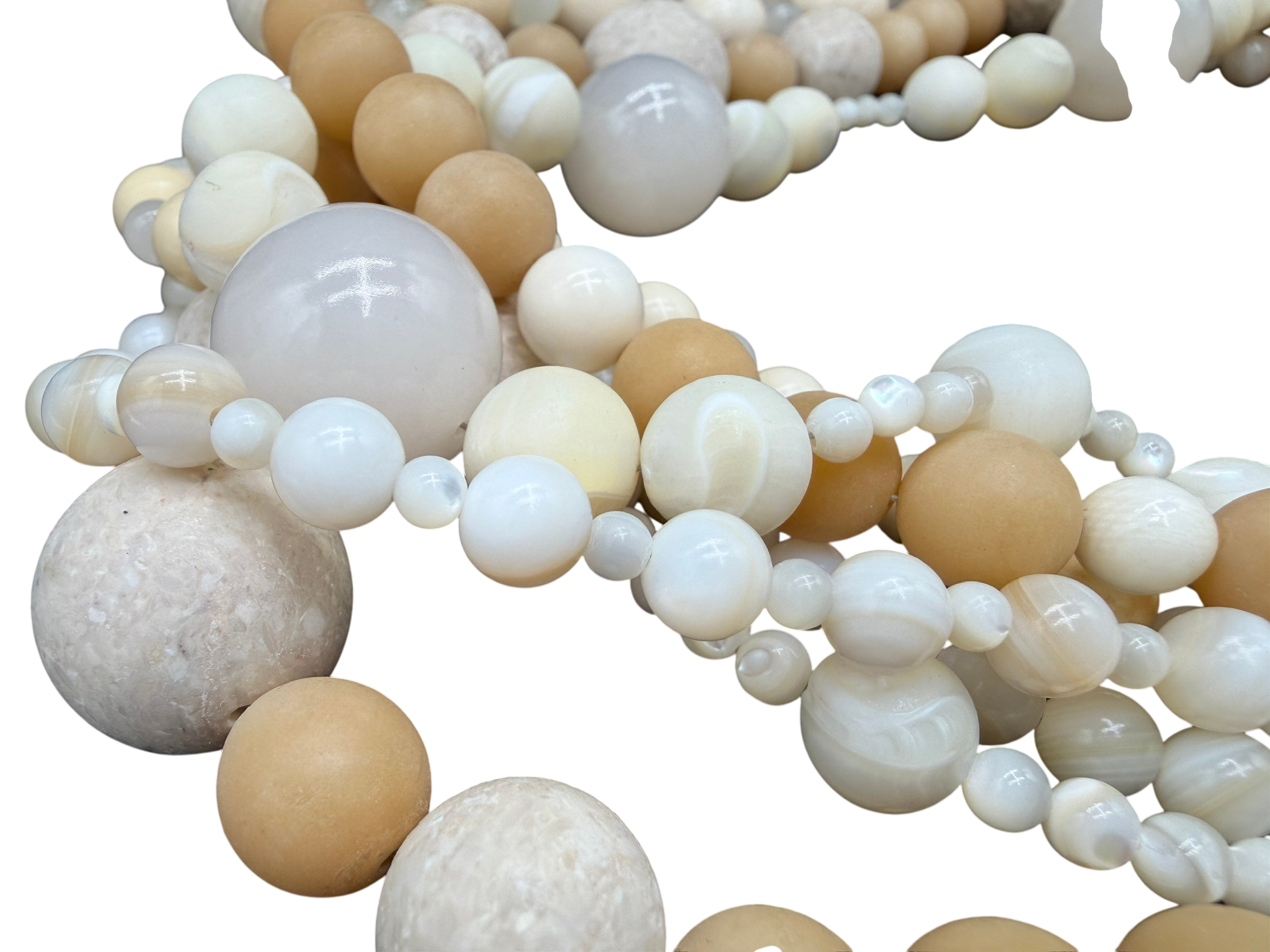1980s Stephen Dweck Seven-Strand Necklace with Bone, Snow Quartz &amp; Agate