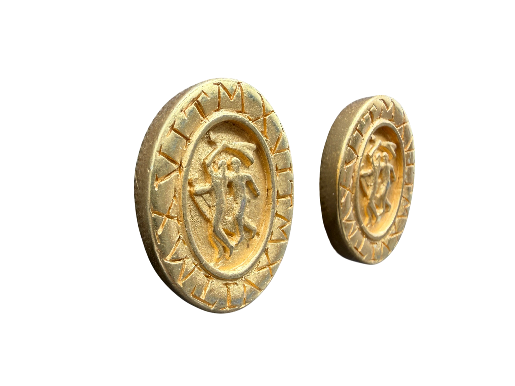 1980s Carolee Matte Gold-Tone Oval Clip Earrings with Cameo Couple