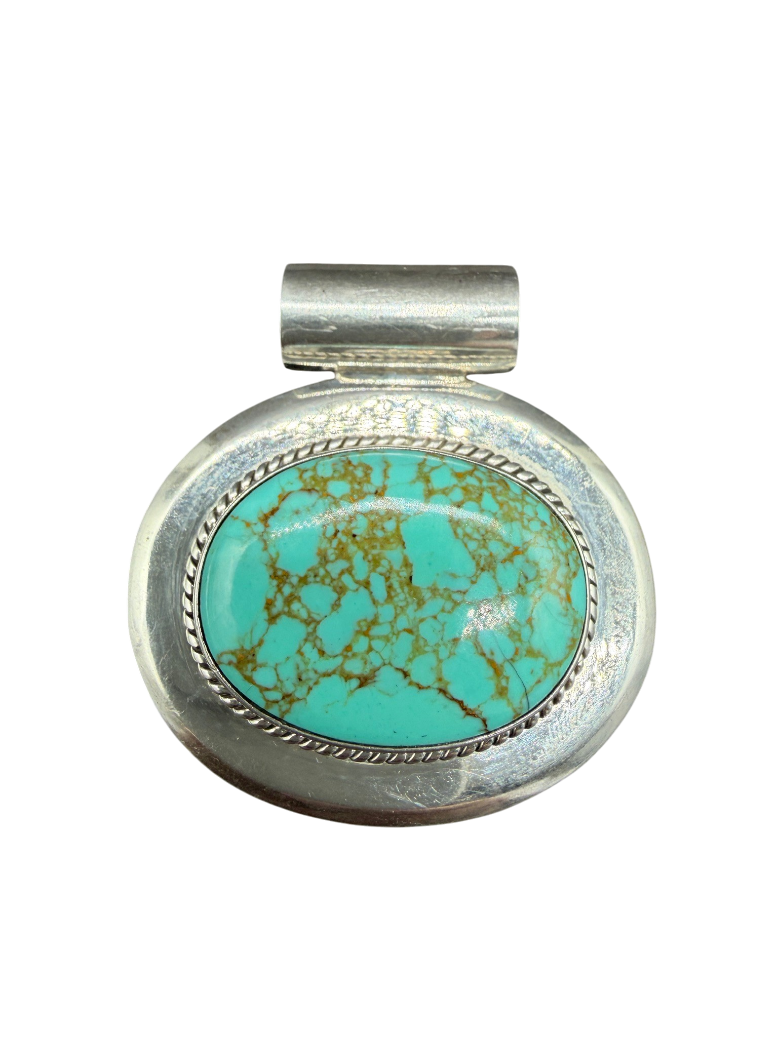 1980s Sterling Silver Oval Pendant with Turquoise Center