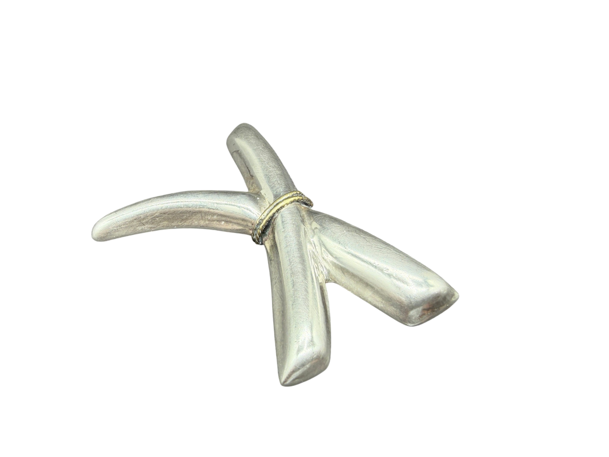 1970s Taxco Mexico Sterling Silver “X” Brooch with Brass Rope Center
