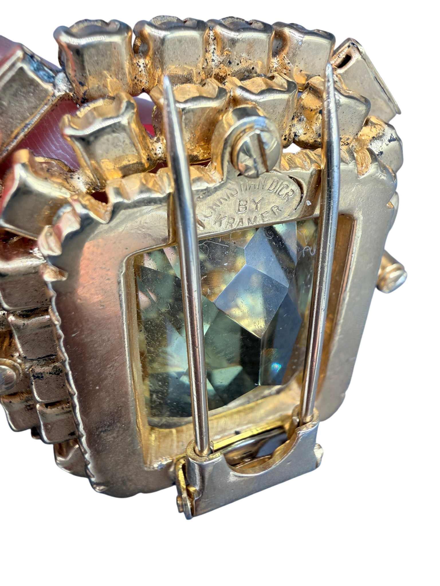 1950s Christian Dior by Kramer Gold-Tone Tiered Brooch with Yellow Austrian Crystals