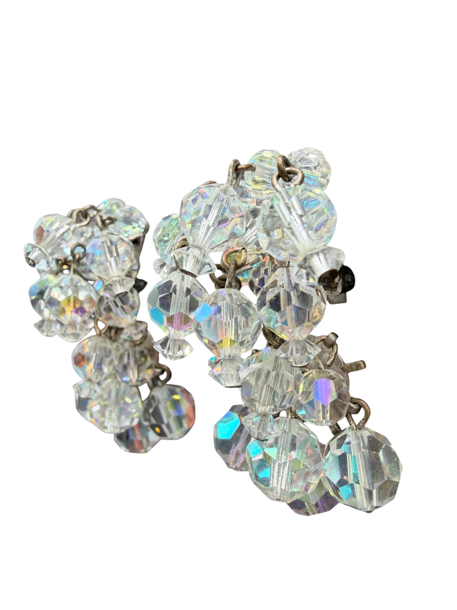1950s Laguna AB Austrian Crystal Waterfall Clip Earrings