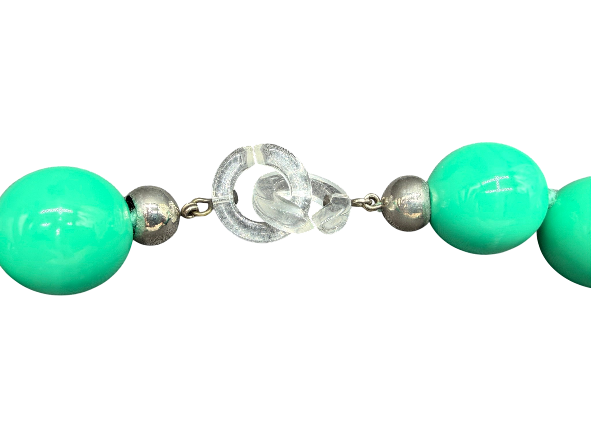 Rare 1980s Amen Wardy Teal & Clear Lucite Beaded Necklace and Earring Set with Star Detail