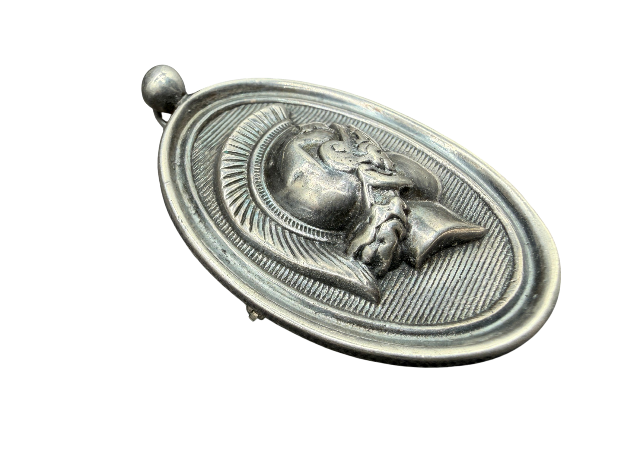 1890 French Grand Tour Neoclassical Sterling Silver Medallion Pendant/Brooch