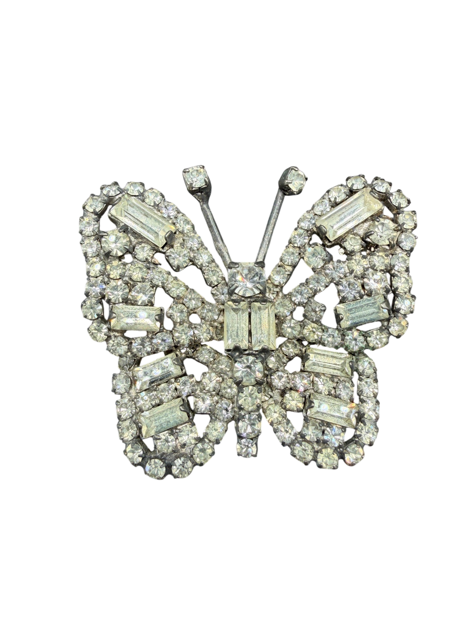 1950s Silver-Tone Crystal Butterfly Brooch