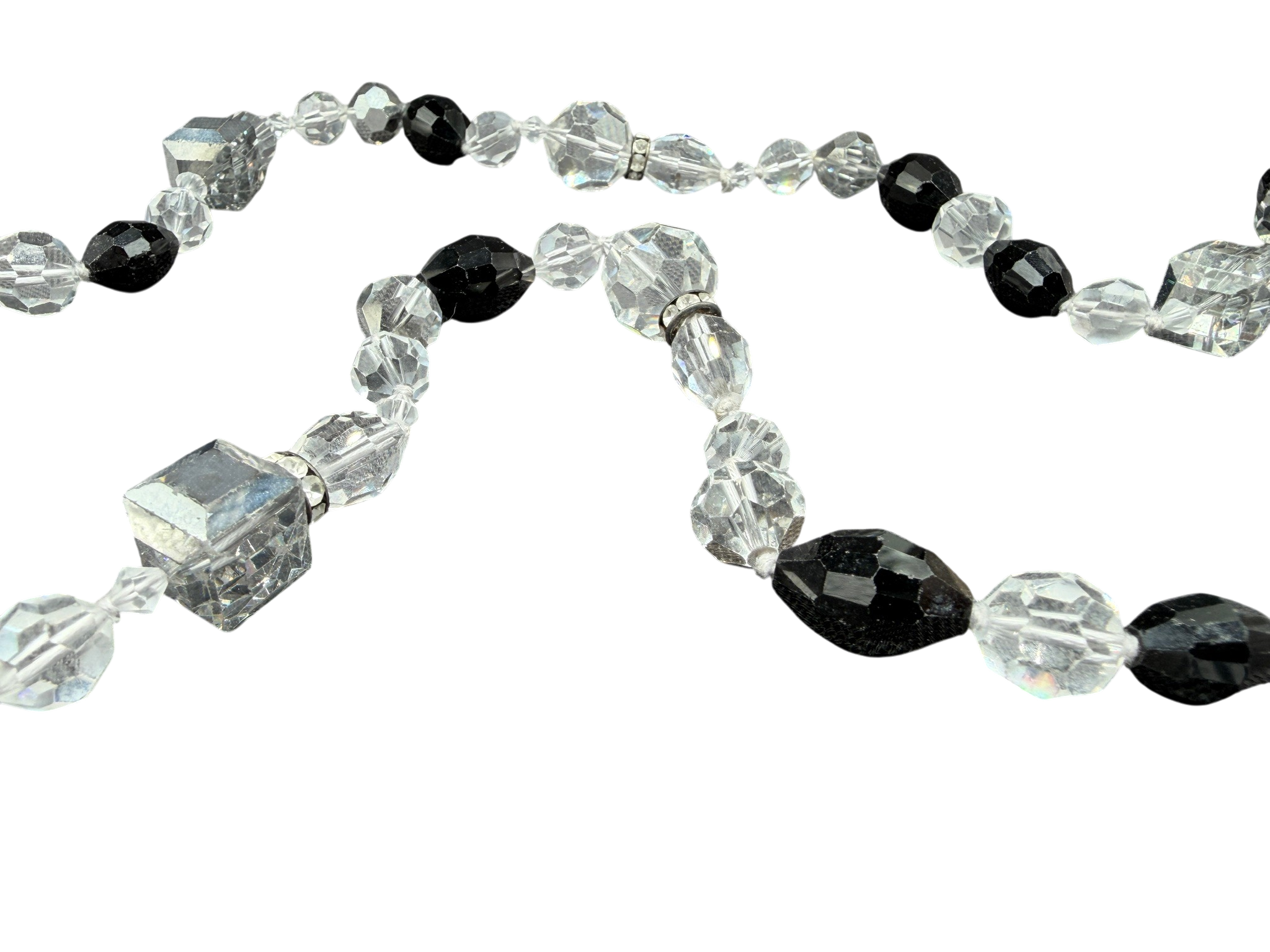 1920s Art Deco Jet & Rock Crystal Opera-Length Beaded Necklace