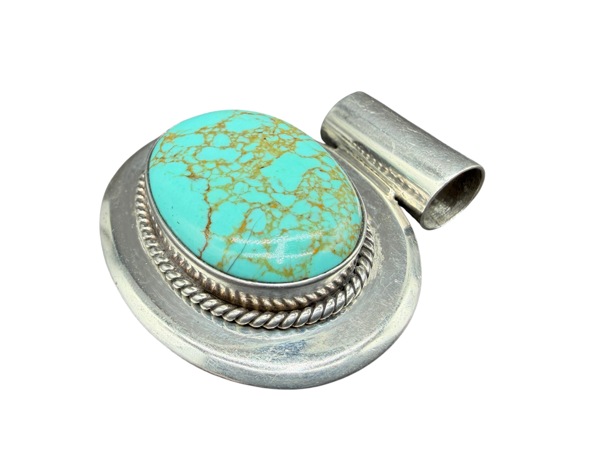 1980s Sterling Silver Oval Pendant with Turquoise Center