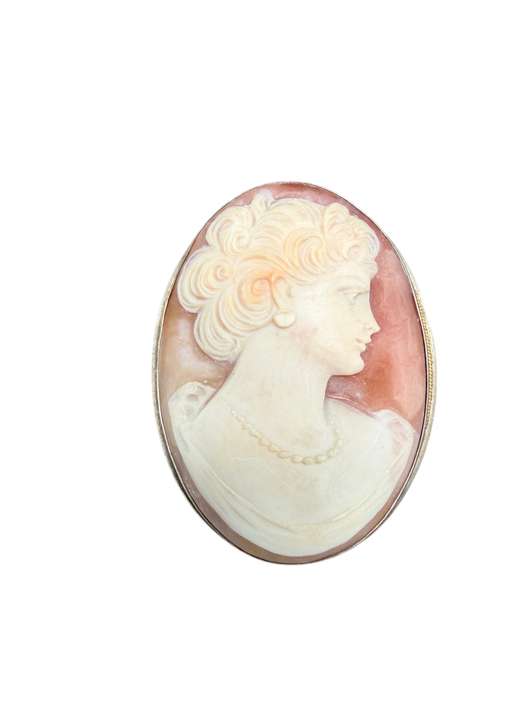 Antique 800 Silver Pink Cameo Brooch/Pendant