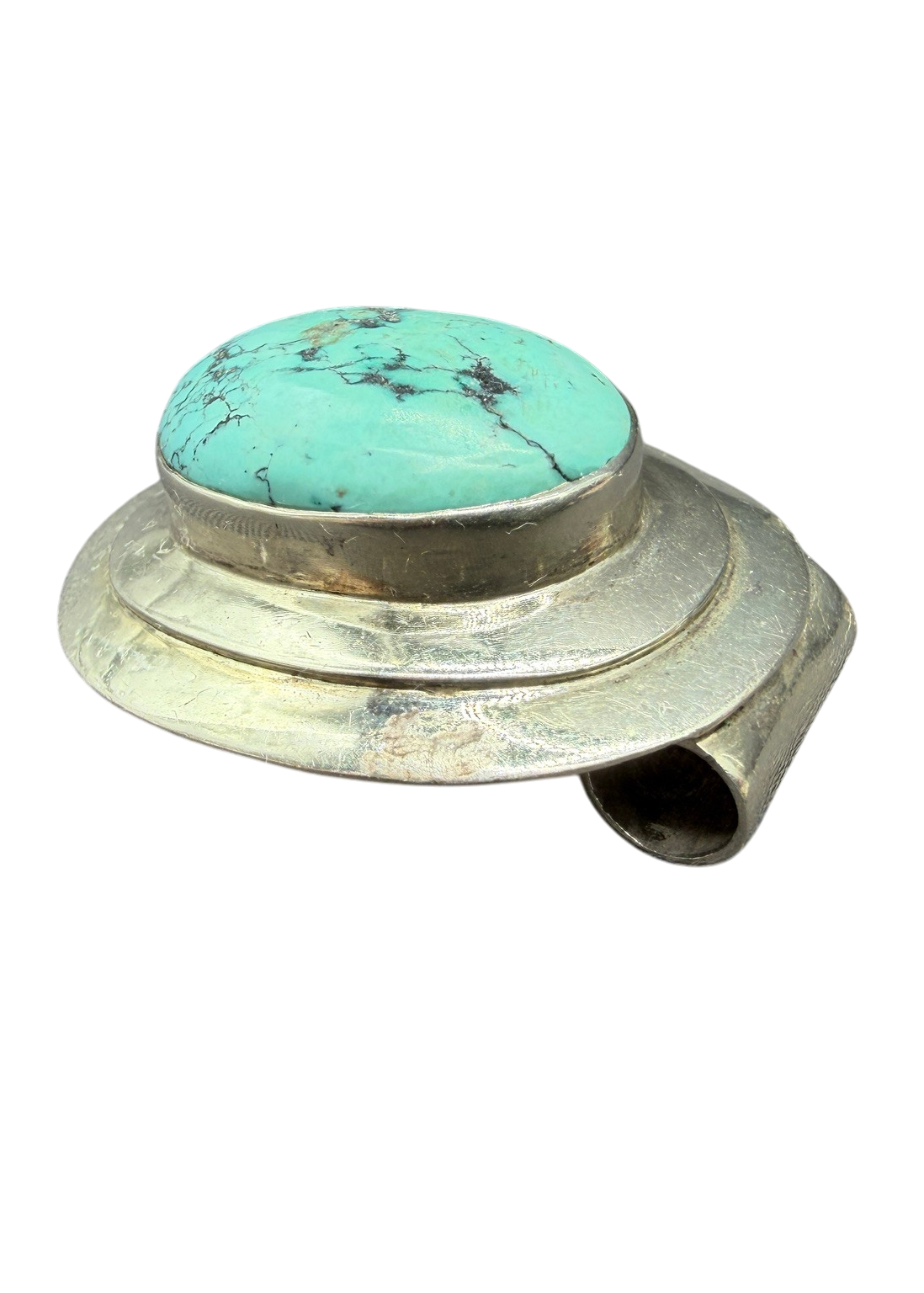 Sterling Silver Double-Band Oval Pendant with Natural Turquoise Center