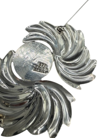 1960s Mexican Sterling Silver Wing Brooch with Onyx Center