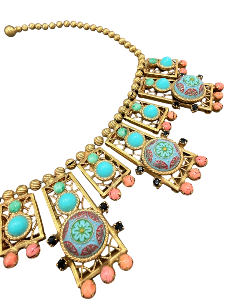1950s Juliana D & E Moroccan Matrix Necklace with Faux Coral & Turquoise