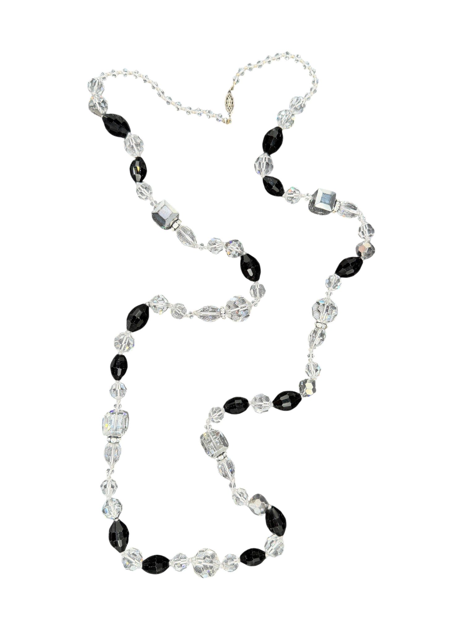 1920s Art Deco Jet & Rock Crystal Opera-Length Beaded Necklace