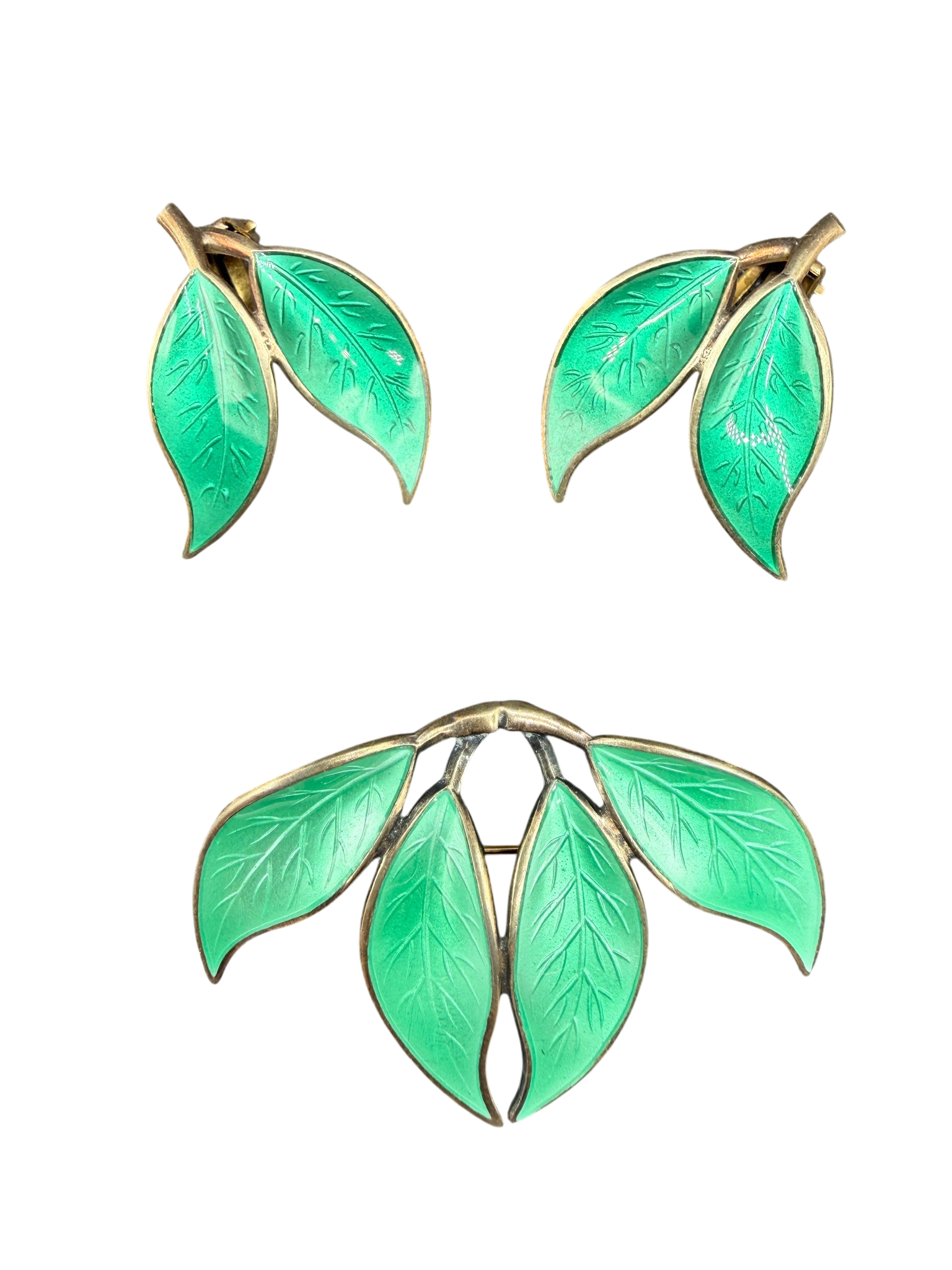 1940s J. Tostrup Norway Sterling Silver & Enamel Brooch and Earring Set