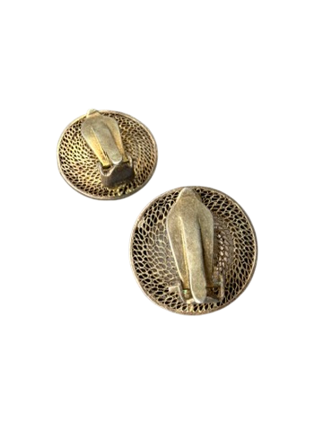 1940s Sterling Silver Clip Earrings with Cobalt Enamel Leaves and Quartz Center