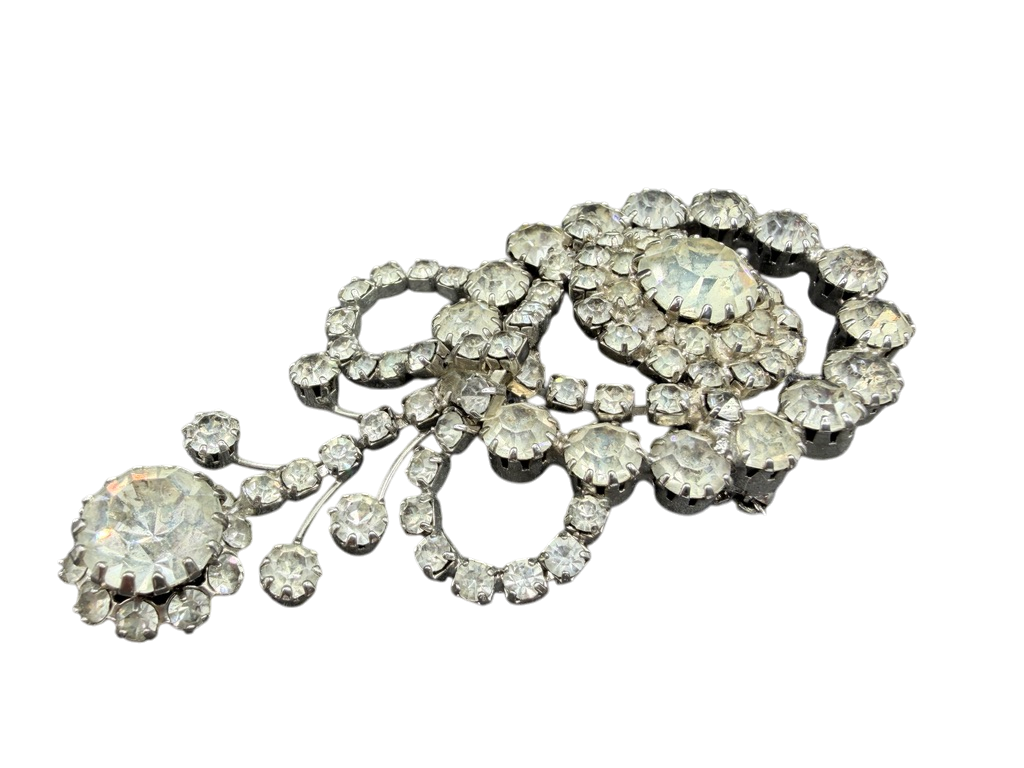 1950s Austrian Crystal Circle and Loop Brooch with Dangles