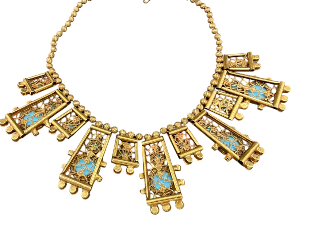1950s Juliana D & E Moroccan Matrix Necklace with Faux Coral & Turquoise