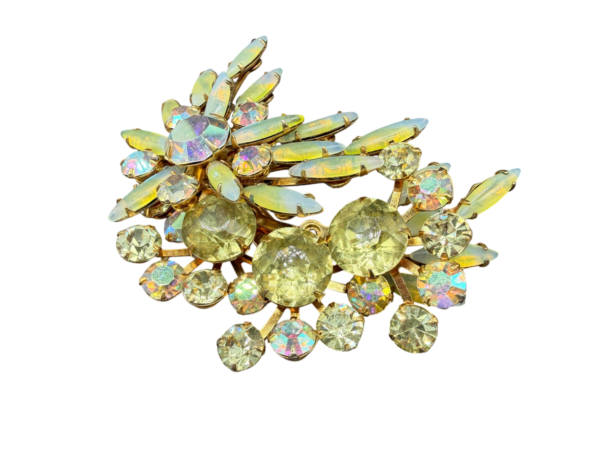 1950s Yellow Rhinestone Cluster Climber Brooch