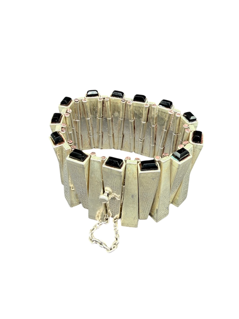 1970s Antonio Pineda Sterling Matchstick Bracelet with Onyx Tips