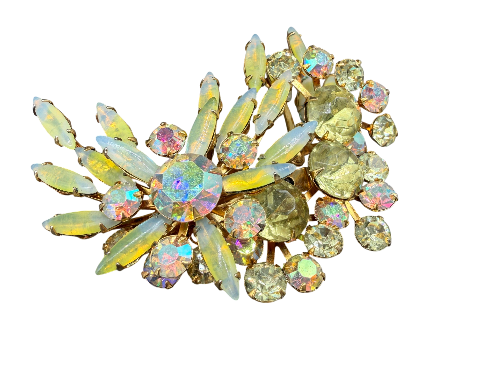 1950s Yellow Rhinestone Cluster Climber Brooch