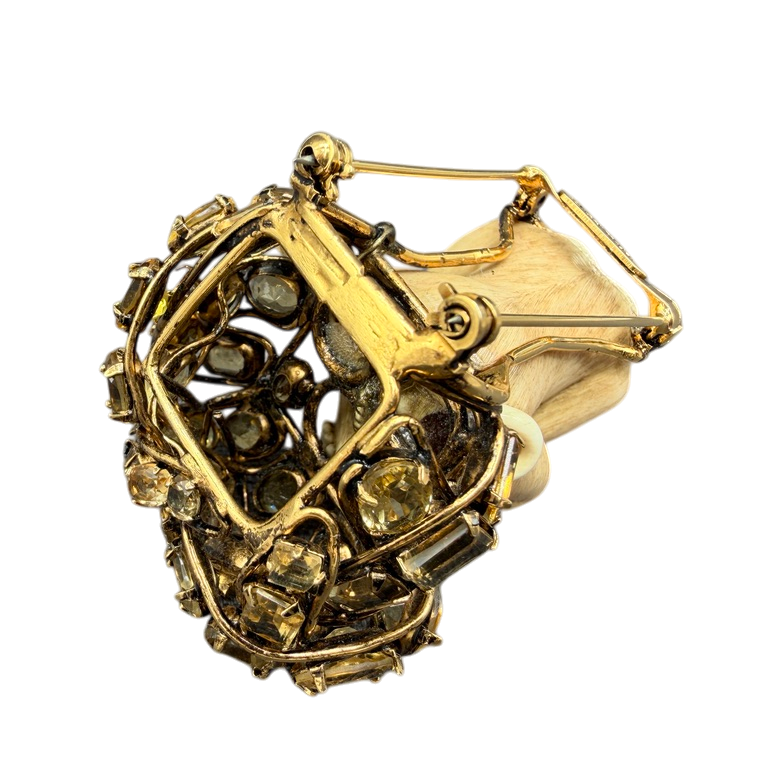 1990s Iradj Moini “Speak No Evil” Bone Monkey Brooch with Smoky Quartz