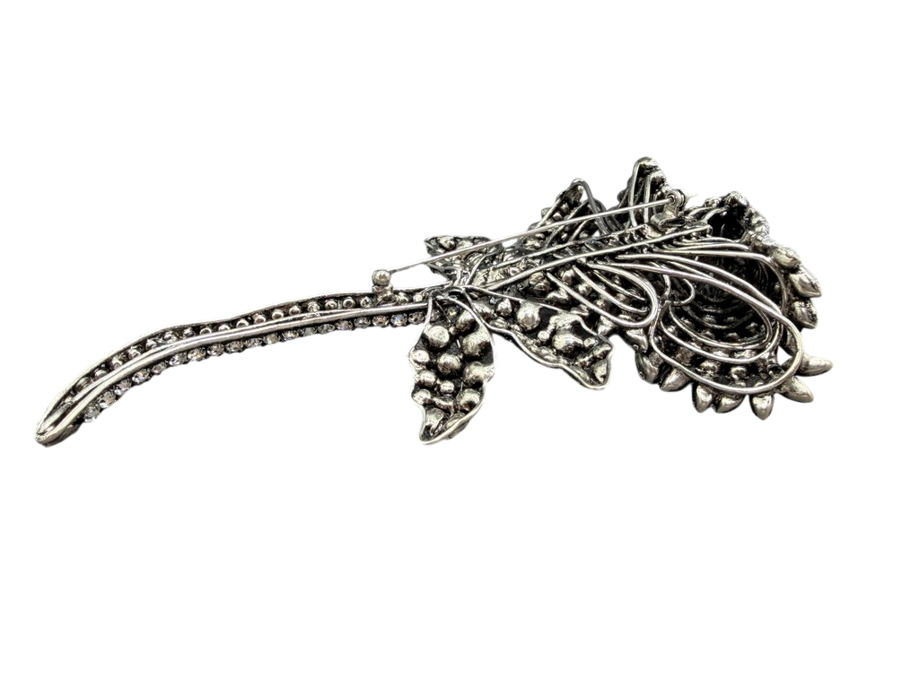 1950s Statement Austrian Crystal Floral Brooch with Leaves and Stem