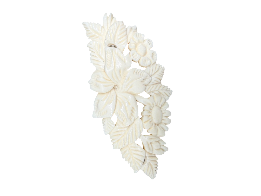Victorian Carved Bone Floral Bouquet Bar Brooch