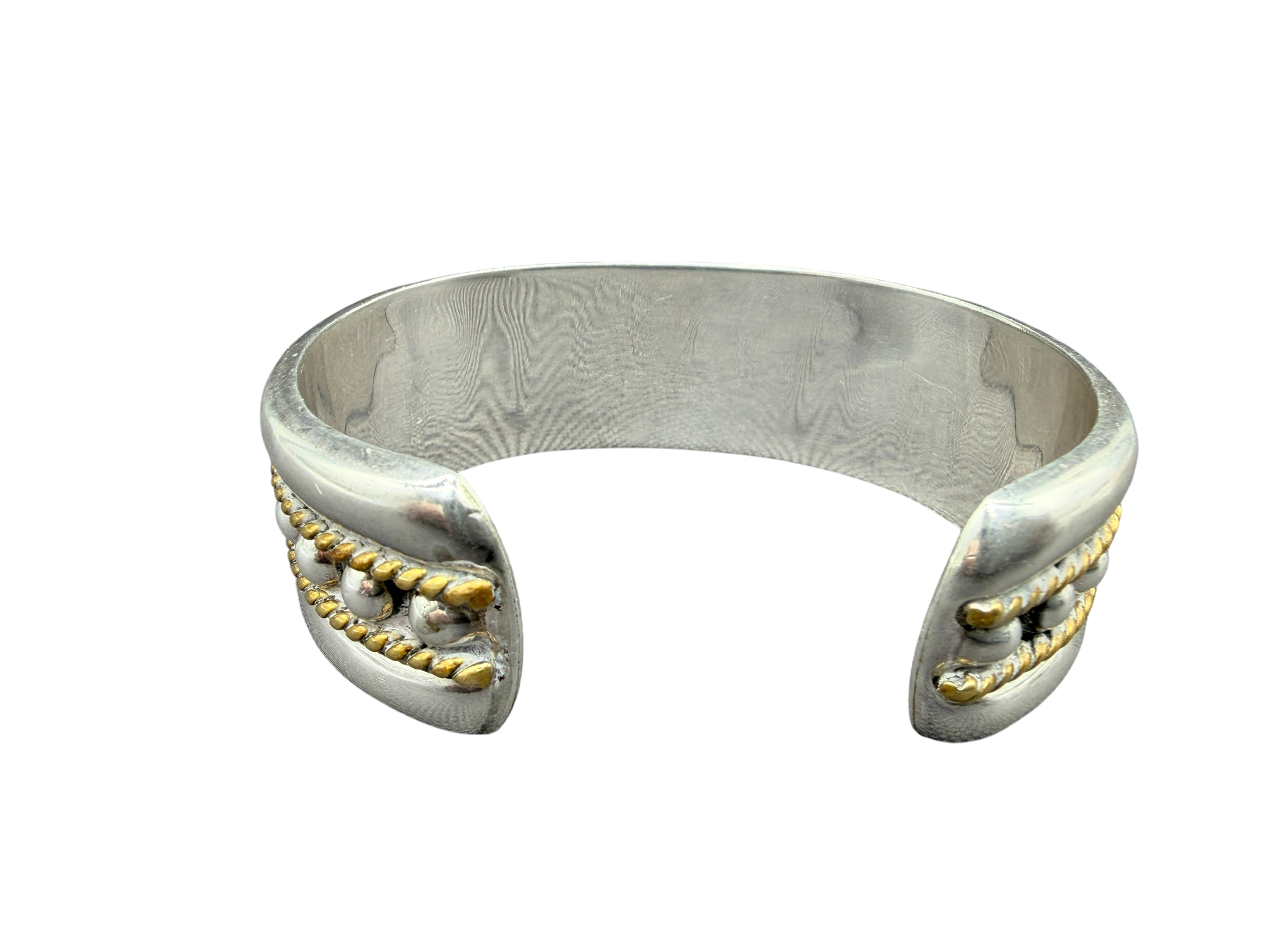 1970s Navajo Sterling Silver Cuff with 12K Gold-Filled Rope and Ball Detail (Tahe Style)