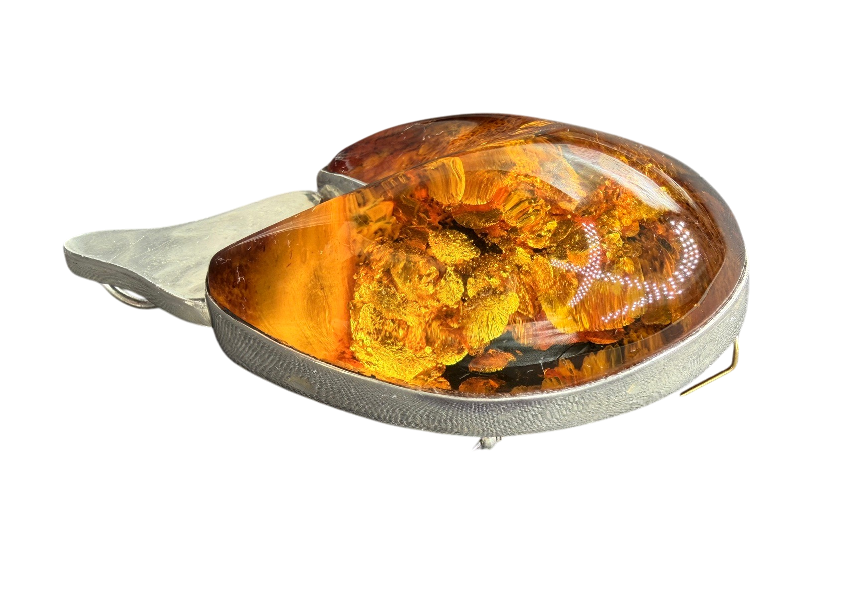 Sterling Silver Amorphic Teardrop Pendant/Brooch with Baltic Amber