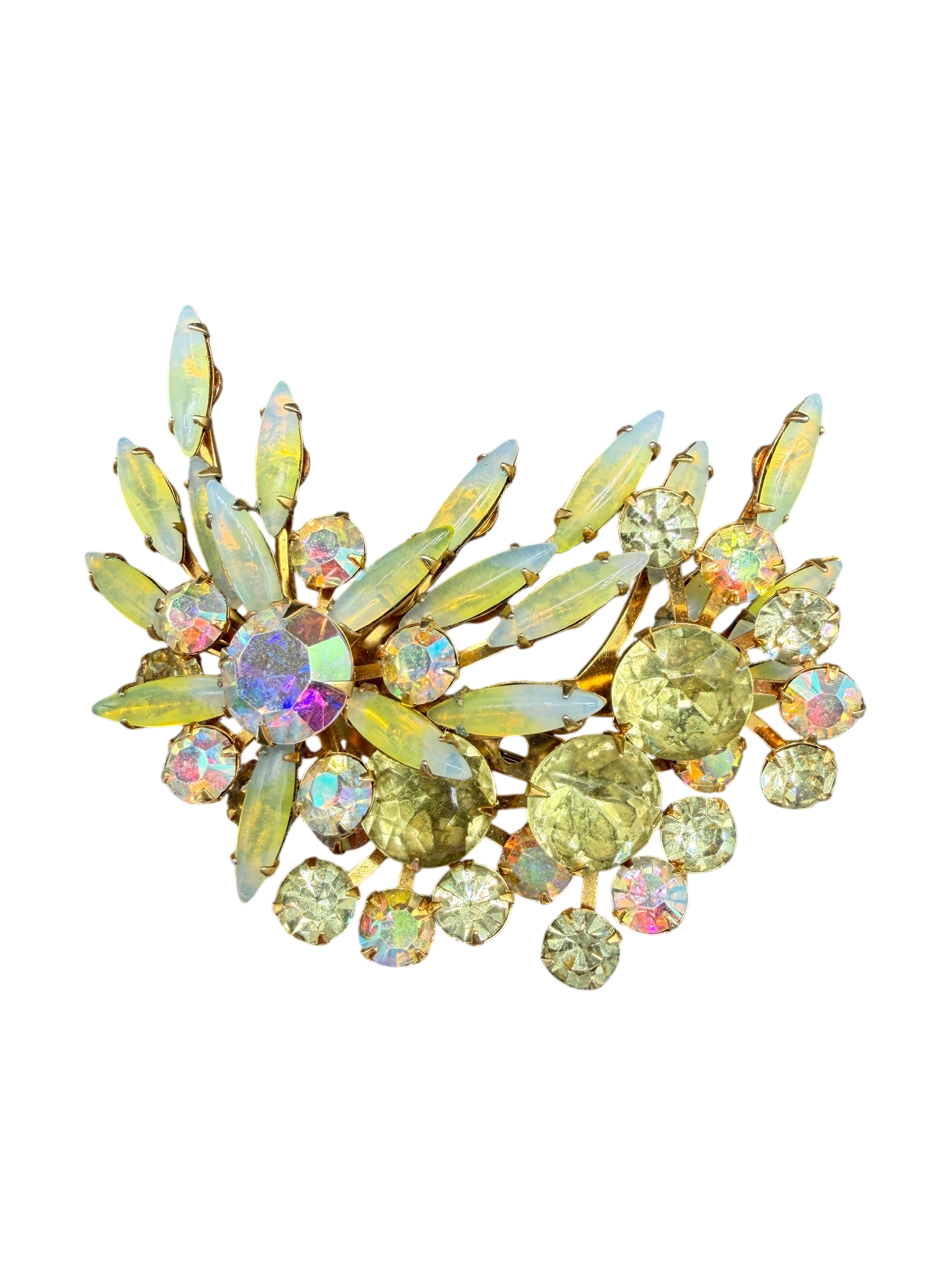 1950s Yellow Rhinestone Cluster Climber Brooch