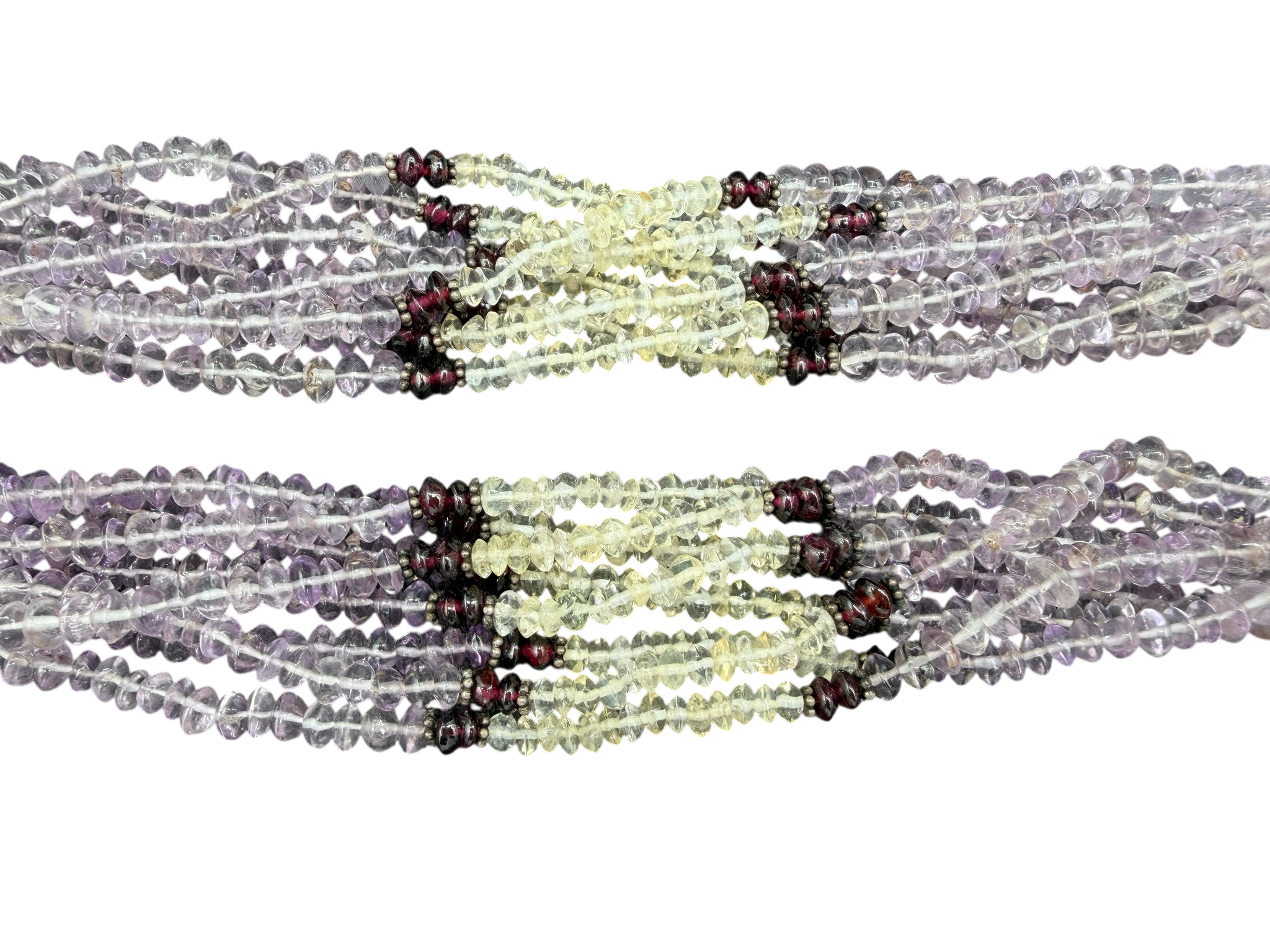 1970s Navajo Multi-Stone 8-Strand Necklace with Carved Quartz Pendant