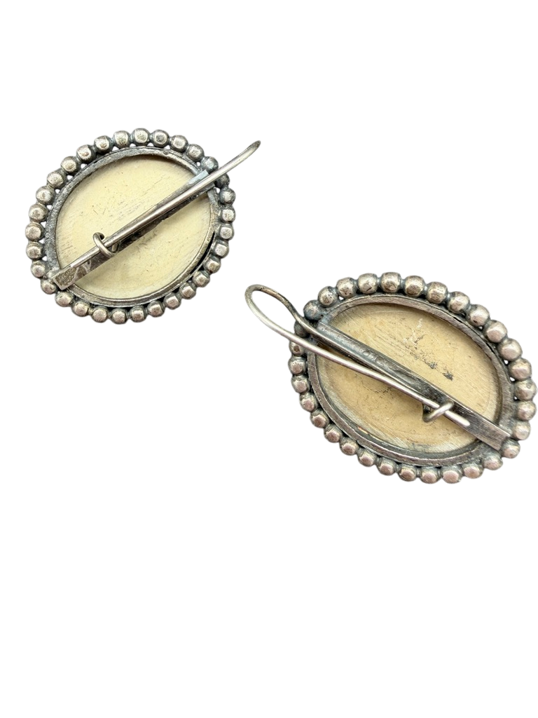 Victorian Lava Cherub Cameo Earrings with Sterling Surround