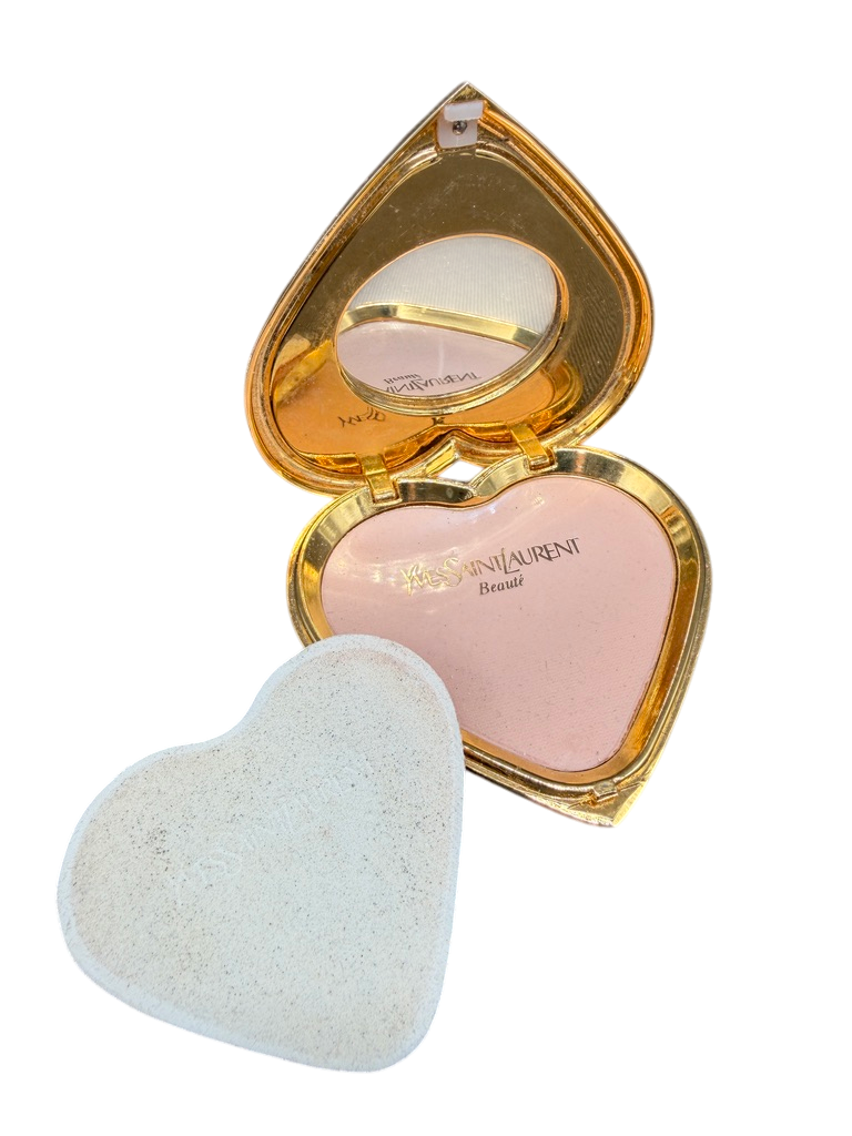 1980s Yves Saint Laurent Gold-Tone Heart Compact with Rhinestone Detail