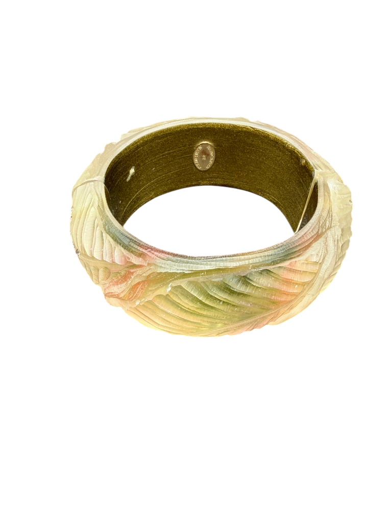 1990s Alexis Bittar Hand-Carved Lucite Leaf Clamper Bangle with Swarovski Crystals