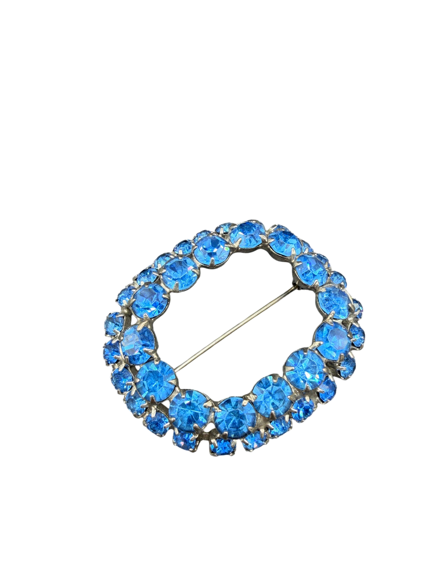 1950s Open Oval Brooch with Blue Austrian Crystals