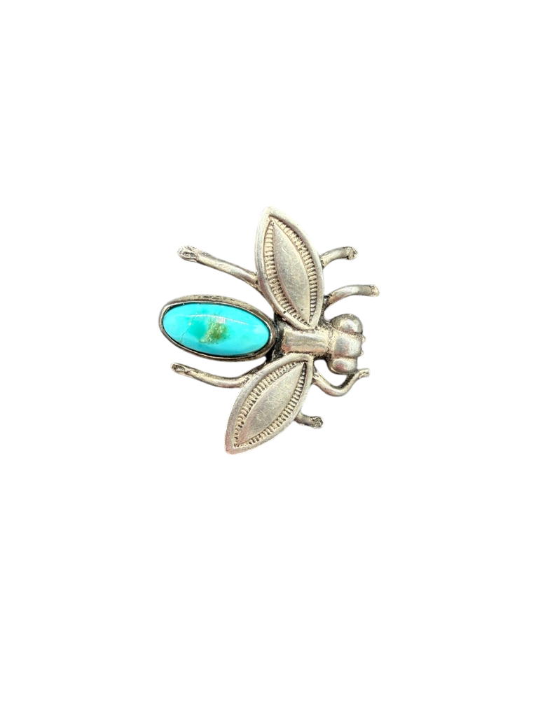 1970s Sterling Silver Bee Mini Brooch with Turquoise Detail