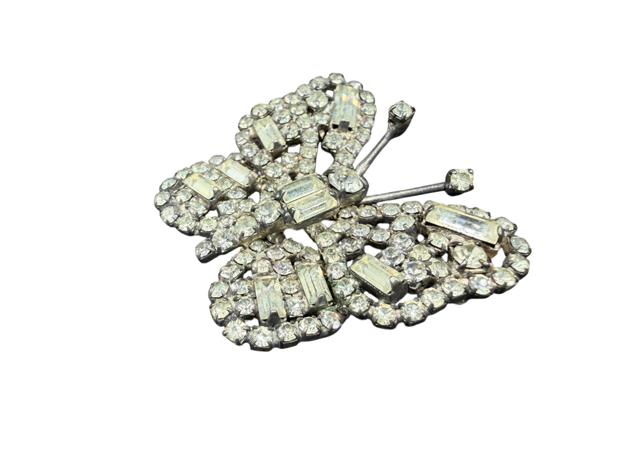 1950s Silver-Tone Crystal Butterfly Brooch