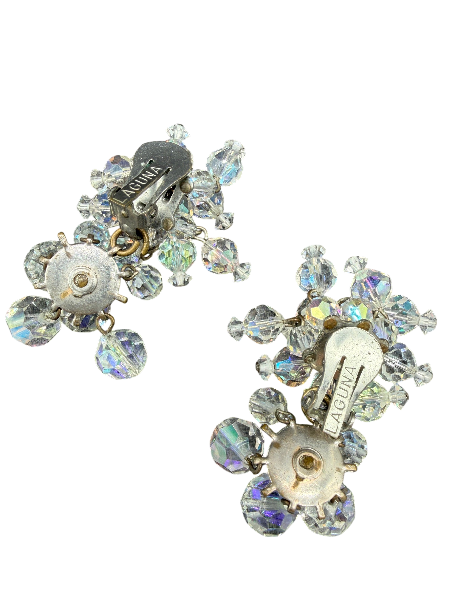 1950s Laguna AB Austrian Crystal Waterfall Clip Earrings