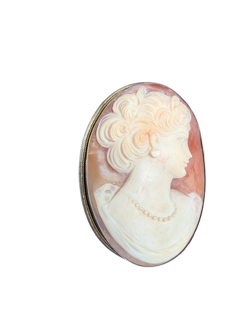 Antique 800 Silver Pink Cameo Brooch/Pendant