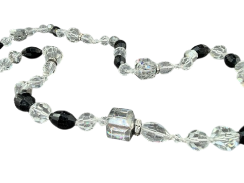 1920s Art Deco Jet & Rock Crystal Opera-Length Beaded Necklace