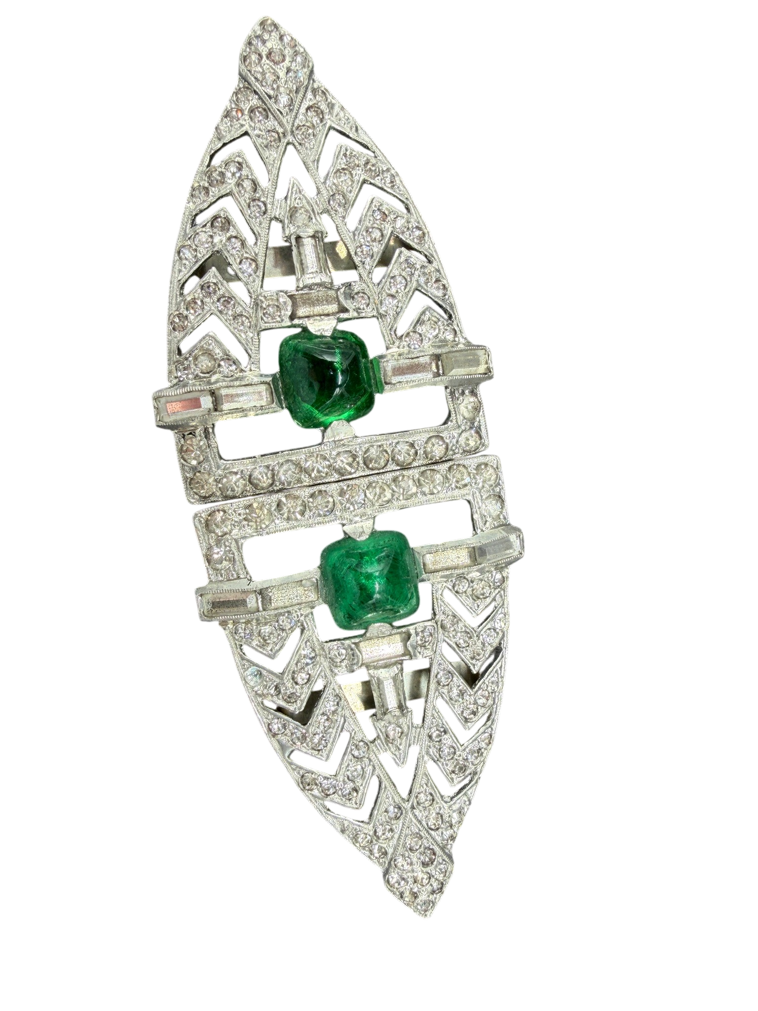 Antique Art Deco Austrian Crystal Belt Buckle with Green Accents