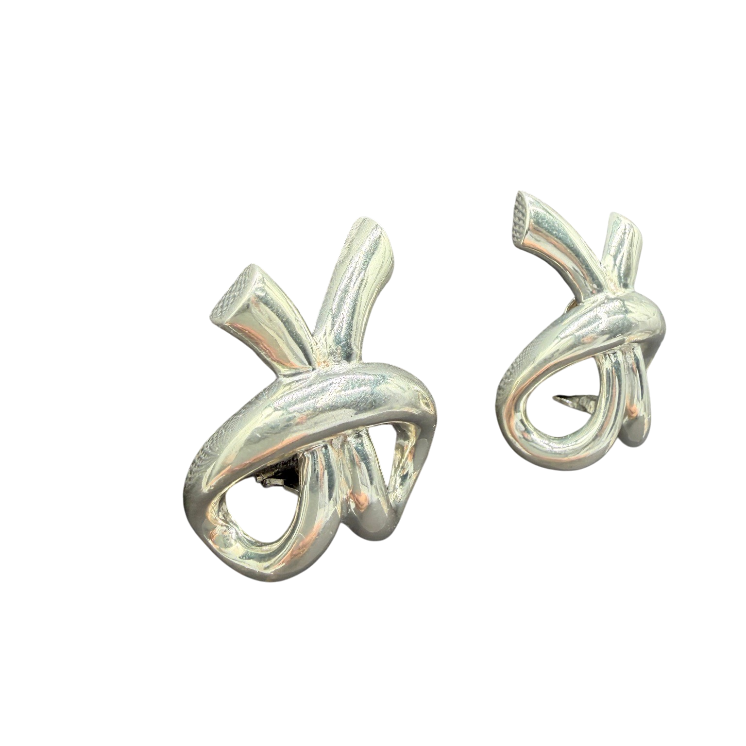 1980s Charles Krypell Sterling Silver Bow Knot Earrings