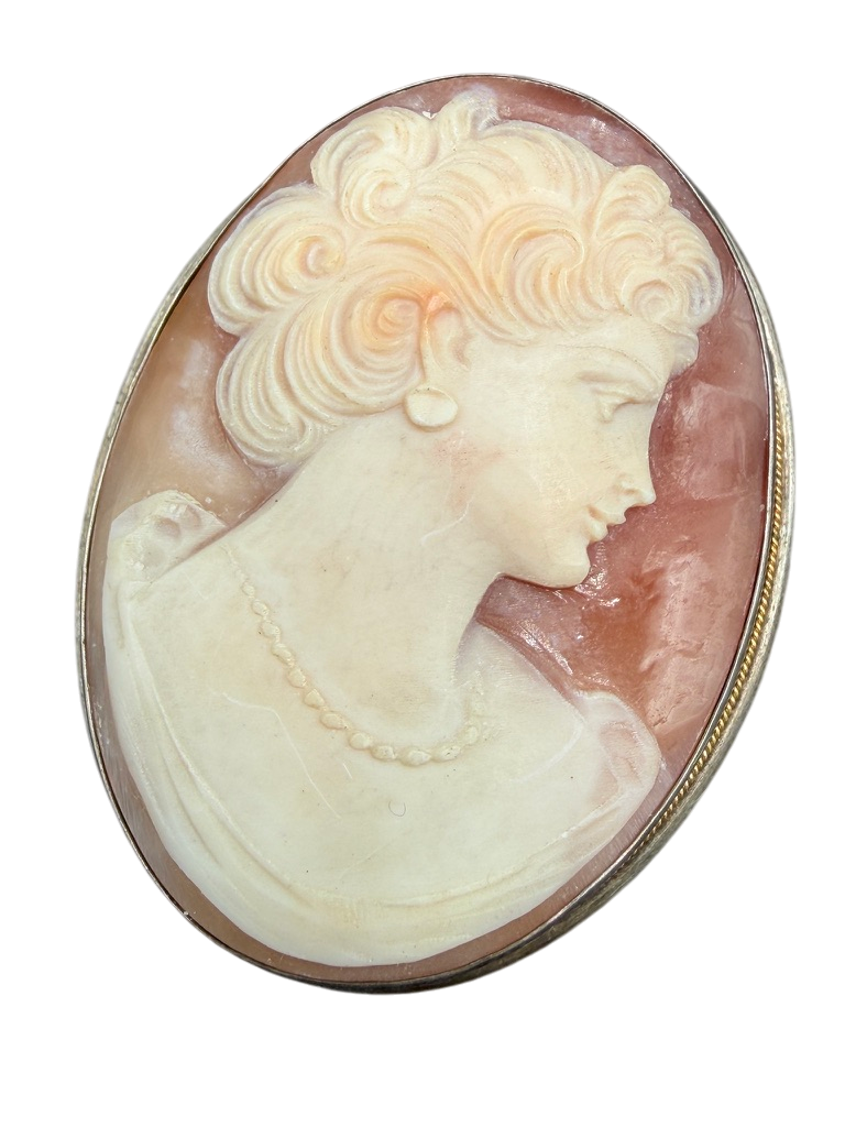 Antique 800 Silver Pink Cameo Brooch/Pendant